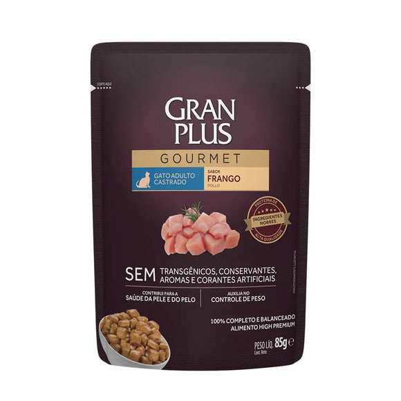 Ração Úmida GranPlus Gourmet Gatos Castrados Salmão e Frango 85 g