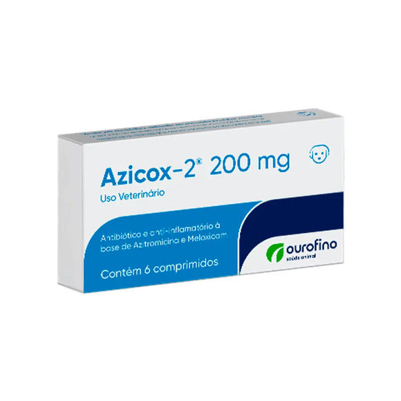 Azicox-2 200mg Antibiótico para Cães e Gatos Ourofino 6 comprimidos